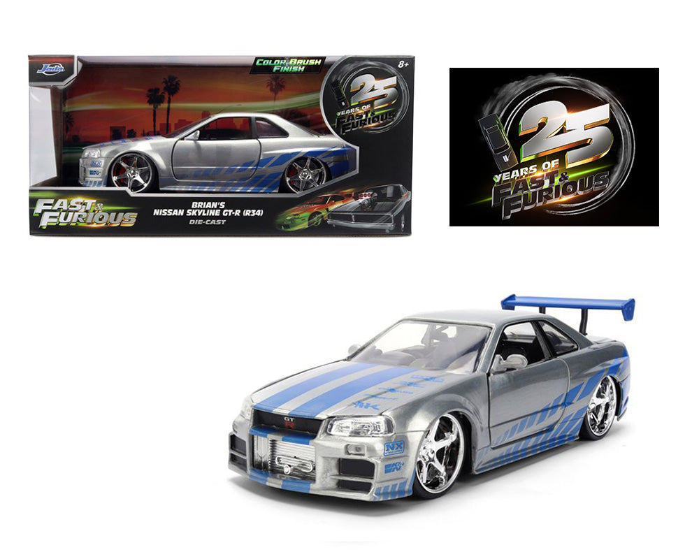 Jada 1:24 Scale Fast & Furious Brian's Nissan Skyline R34 Silver Brush Finish