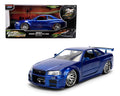 Jada 1:24 Scale Fast & Furious Nissan Skyline GT-R R34 Blue Color Brush Finish