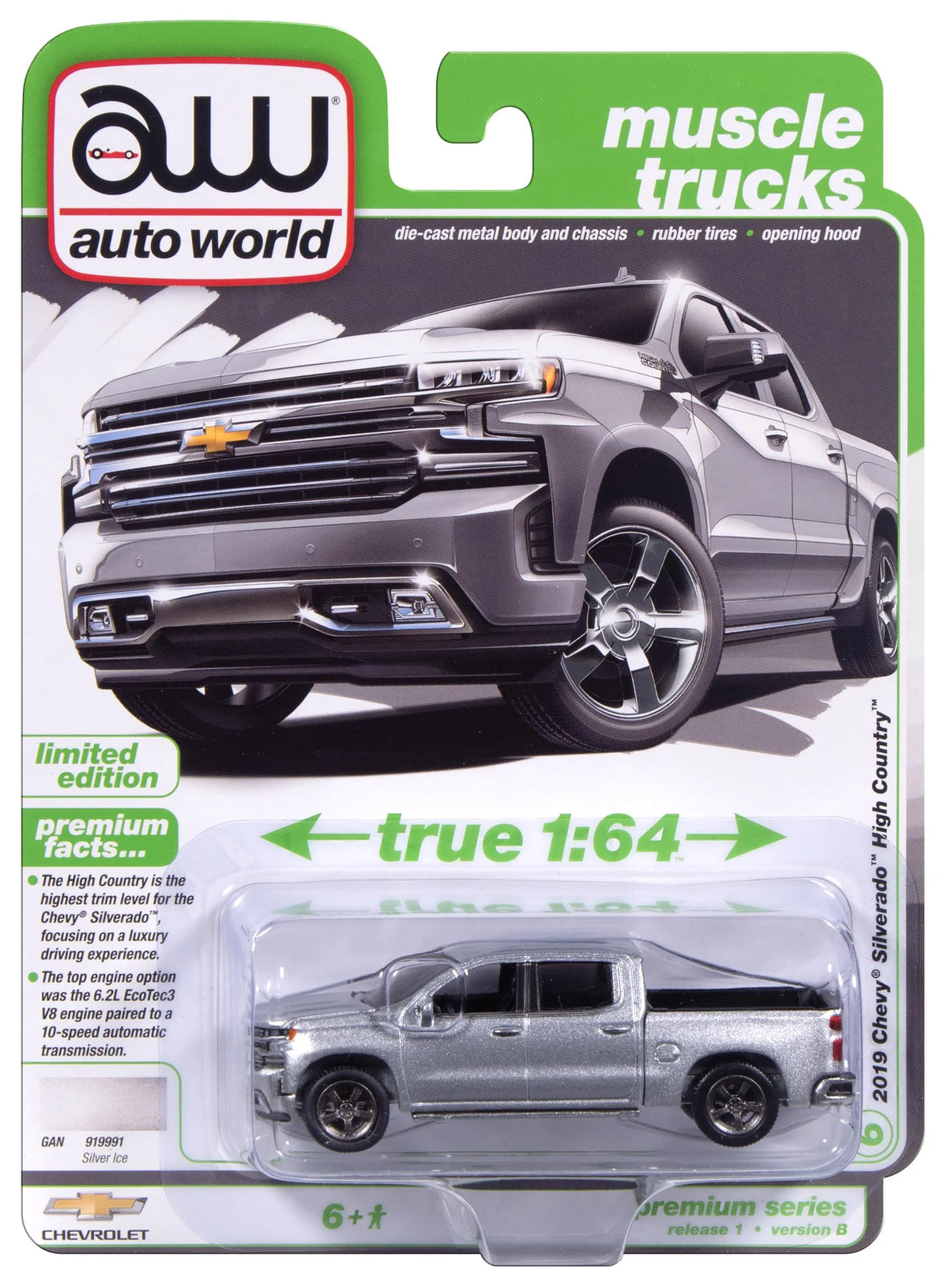 Auto World 2019 Chevrolet Silverado Silver High Country Muscle Trucks
