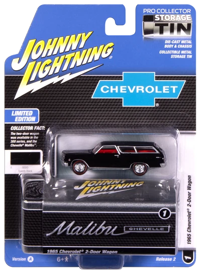 Johnny Lighting 1965 Chevrolet Malibu Wagon Collector Storage Tin Black