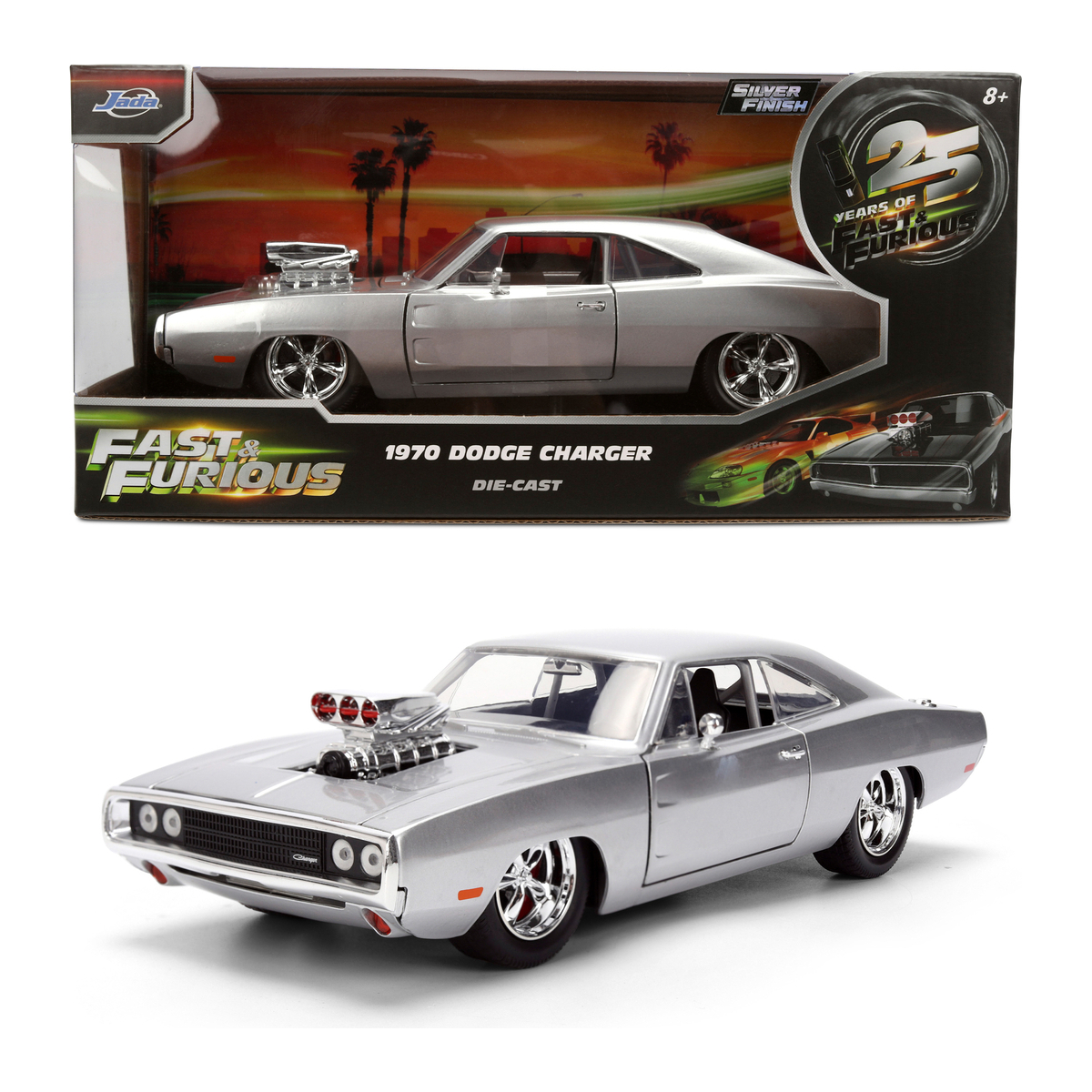 Jada 1:24 Scale Fast & Furious 1970 Dodge Charger Silver Finish