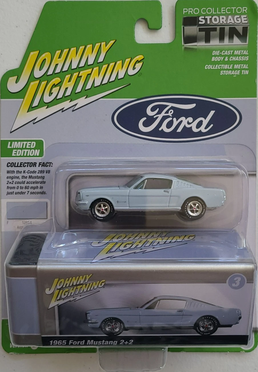 Johnny Lightning 1965 Ford Mustang 2+2 Collector Storage Tin Light Blue